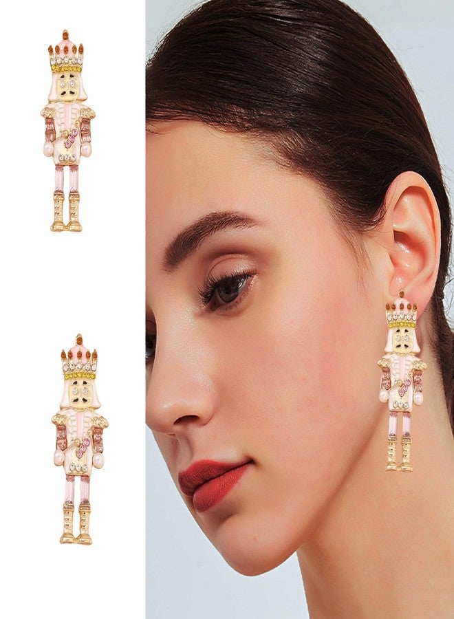 IS4U Christmas Earrings Nutcracker Earrings Cartoon Earrings Creative Beaded Santa Claus Earrings Cute and Fun Nutcracker Novelty Earrings Christmas Party Jewelry for Women (Pink) - Image 3
